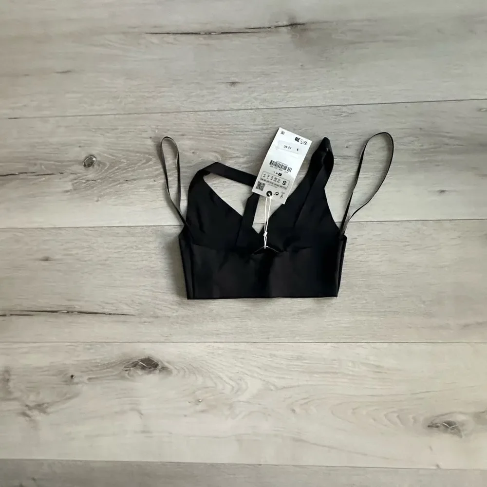 Zara Bralette With V-Neck and Wide Straps Black S NWT - Picture 8 of 8